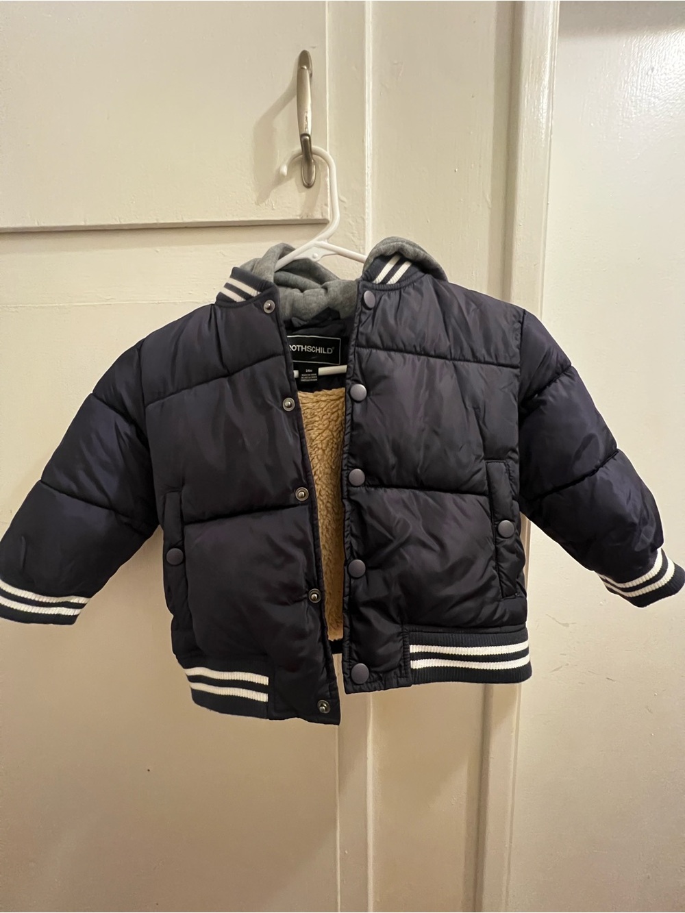 Rothschild Navy Kids Puffer Jacket with Striped Trim